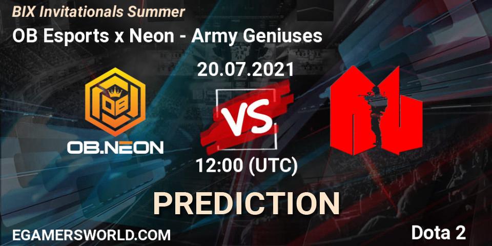 Prognoza OB Esports x Neon - Army Geniuses. 20.07.2021 at 12:27, Dota 2, BIX Invitationals Summer