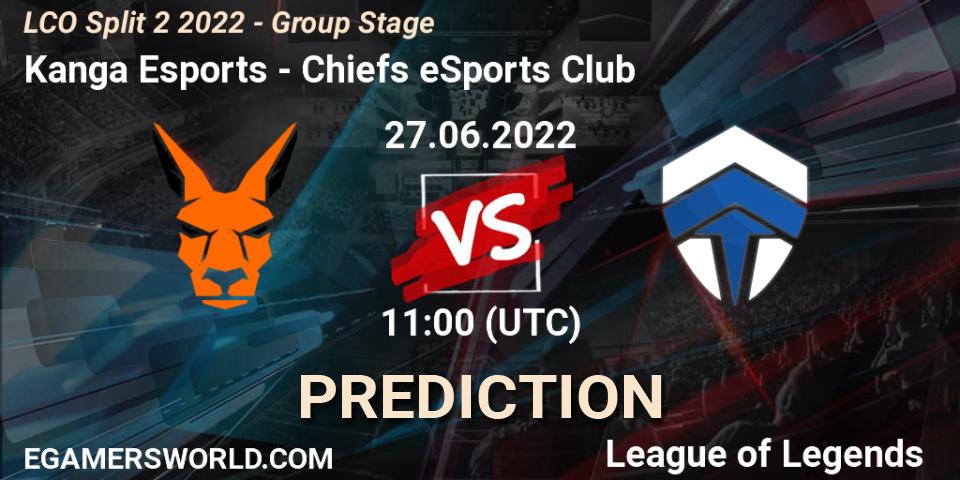 Prognoza Kanga Esports - Chiefs eSports Club. 27.06.2022 at 11:00, LoL, LCO Split 2 2022 - Group Stage