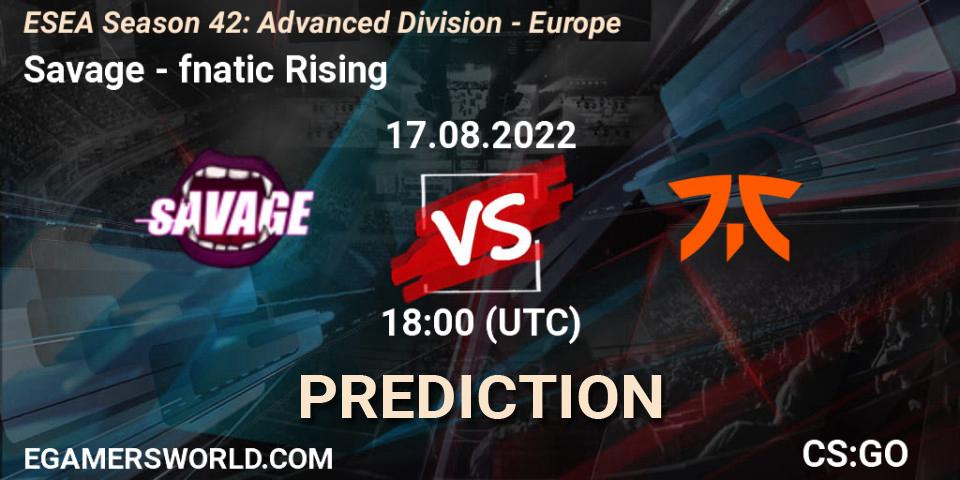 Prognoza Savage - fnatic Rising. 17.08.2022 at 18:00, Counter-Strike (CS2), ESEA Season 42: Advanced Division - Europe