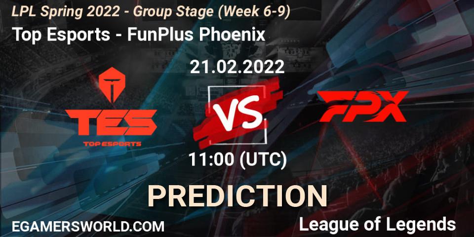 Prognoza Top Esports - FunPlus Phoenix. 21.02.2022 at 12:00, LoL, LPL Spring 2022 - Group Stage (Week 6-9)