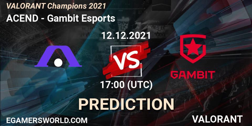 Prognoza ACEND - Gambit Esports. 12.12.2021 at 17:30, VALORANT, VALORANT Champions 2021
