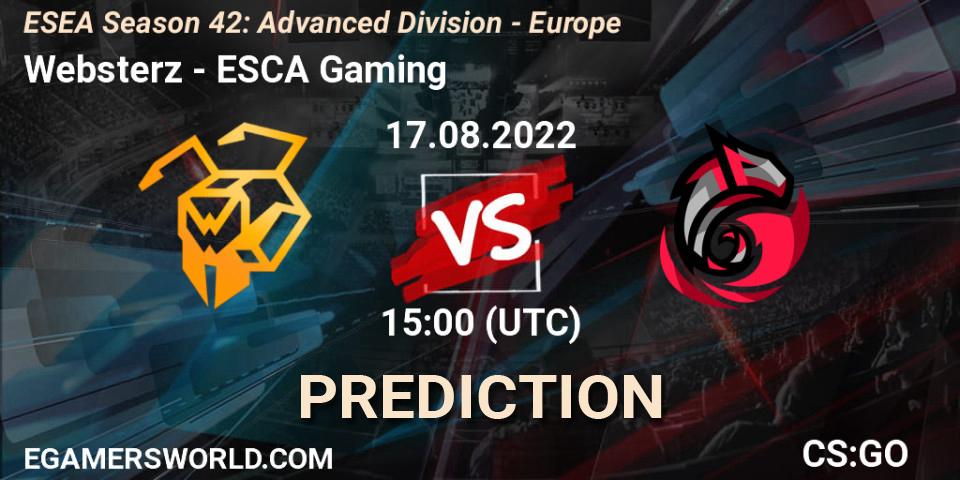 Prognoza Websterz - ESCA Gaming. 17.08.22, CS2 (CS:GO), ESEA Season 42: Advanced Division - Europe