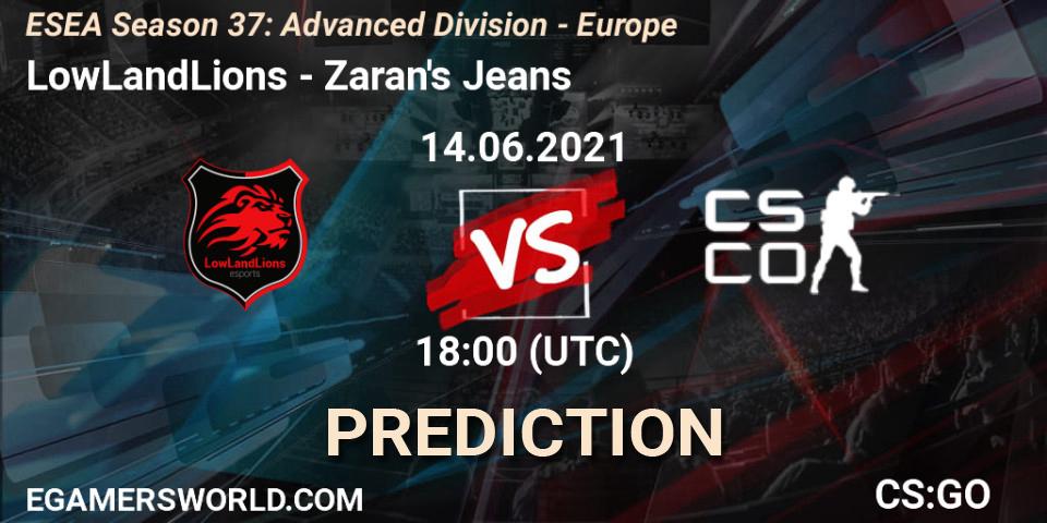 Prognoza LowLandLions - Zaran's Jeans. 14.06.2021 at 18:00, Counter-Strike (CS2), ESEA Season 37: Advanced Division - Europe