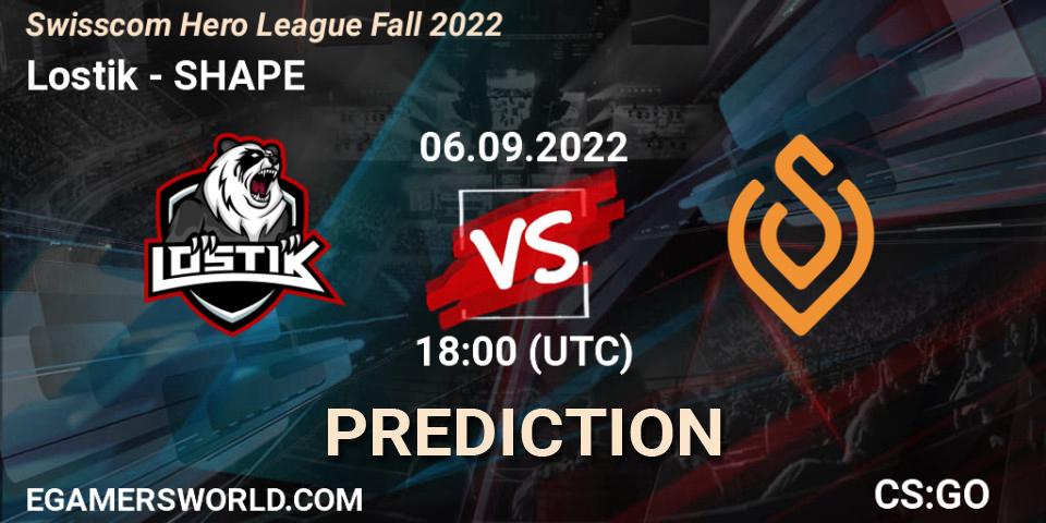 Prognoza Lostik - SHAPE. 06.09.2022 at 18:00, Counter-Strike (CS2), Swisscom Hero League Fall 2022