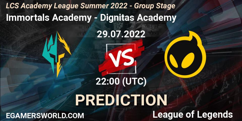 Prognoza Immortals Academy - Dignitas Academy. 29.07.2022 at 22:00, LoL, LCS Academy League Summer 2022 - Group Stage