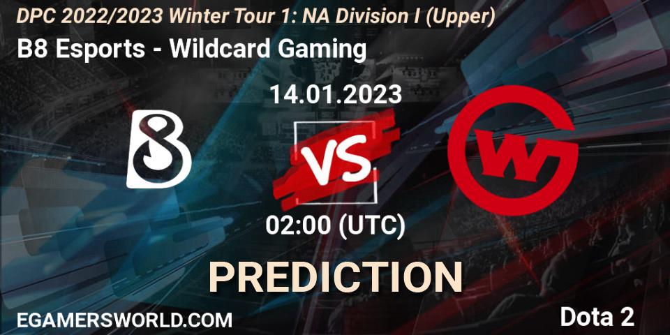 Prognoza B8 Esports - Wildcard Gaming. 14.01.2023 at 01:52, Dota 2, DPC 2022/2023 Winter Tour 1: NA Division I (Upper)