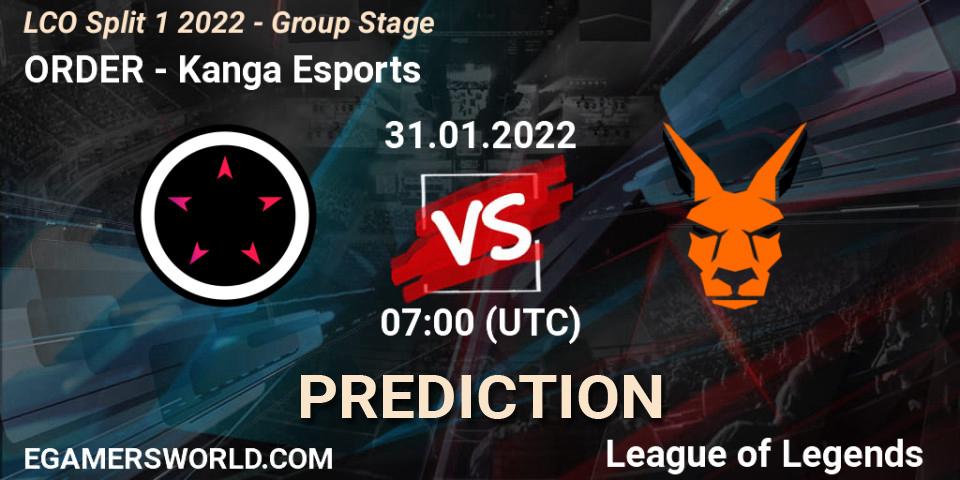 Prognoza ORDER - Kanga Esports. 31.01.2022 at 07:00, LoL, LCO Split 1 2022 - Group Stage 