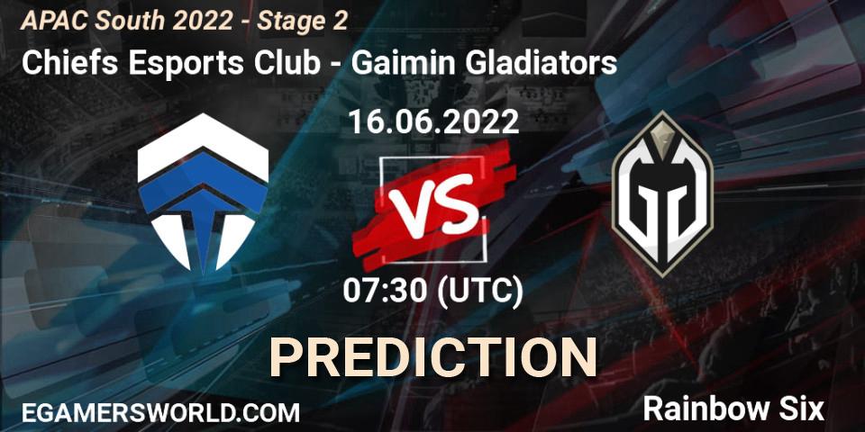 Prognoza Chiefs Esports Club - Gaimin Gladiators. 16.06.2022 at 07:30, Rainbow Six, APAC South 2022 - Stage 2