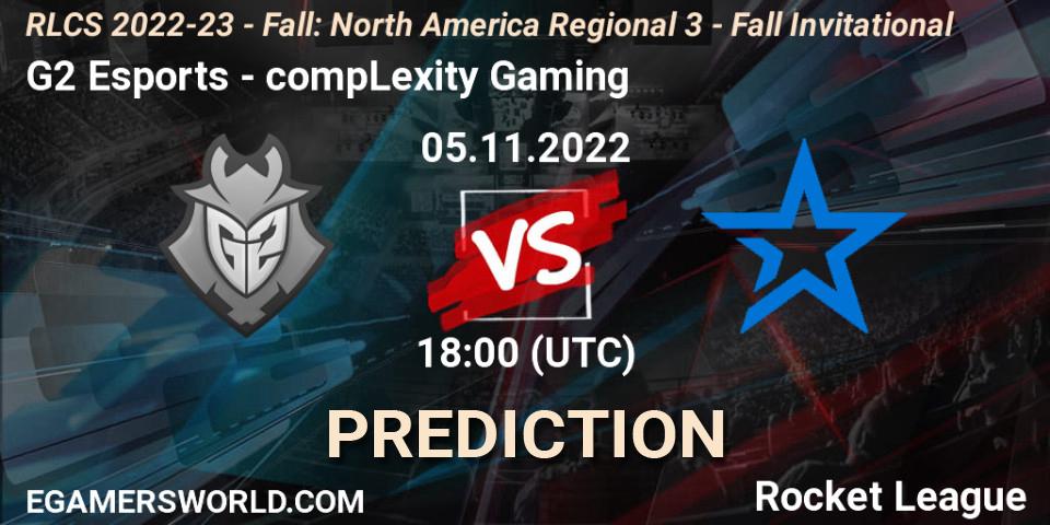 Prognoza G2 Esports - compLexity Gaming. 05.11.2022 at 18:00, Rocket League, RLCS 2022-23 - Fall: North America Regional 3 - Fall Invitational