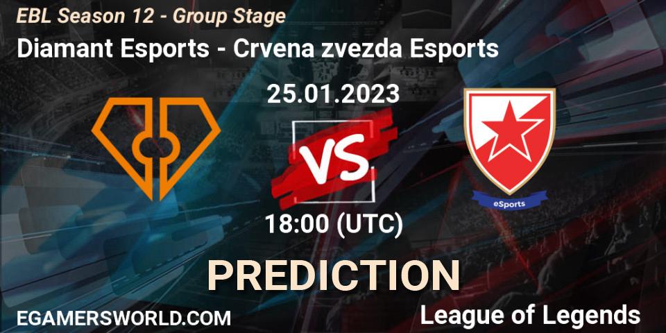 Prognoza Diamant Esports - Crvena zvezda Esports. 25.01.2023 at 18:00, LoL, EBL Season 12 - Group Stage