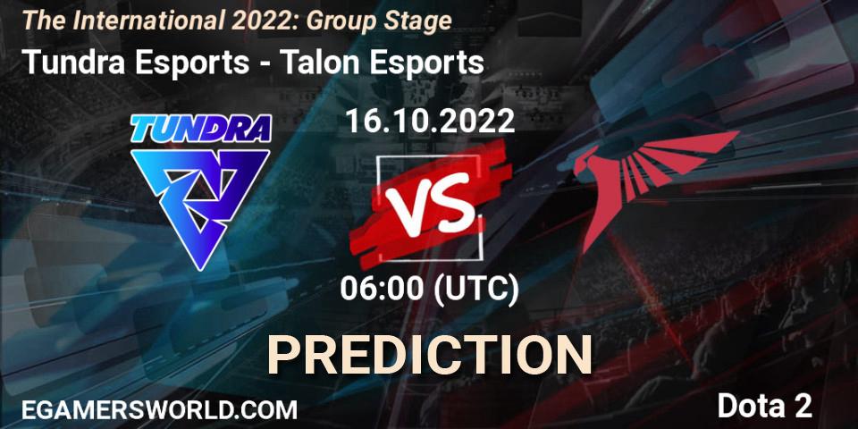 Prognoza Tundra Esports - Talon Esports. 16.10.22, Dota 2, The International 2022: Group Stage