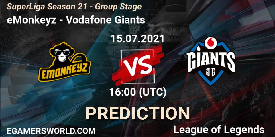 Prognoza eMonkeyz - Vodafone Giants. 15.07.2021 at 16:00, LoL, SuperLiga Season 21 - Group Stage 