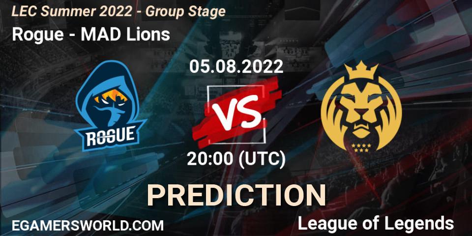Prognoza Rogue - MAD Lions. 05.08.2022 at 19:00, LoL, LEC Summer 2022 - Group Stage