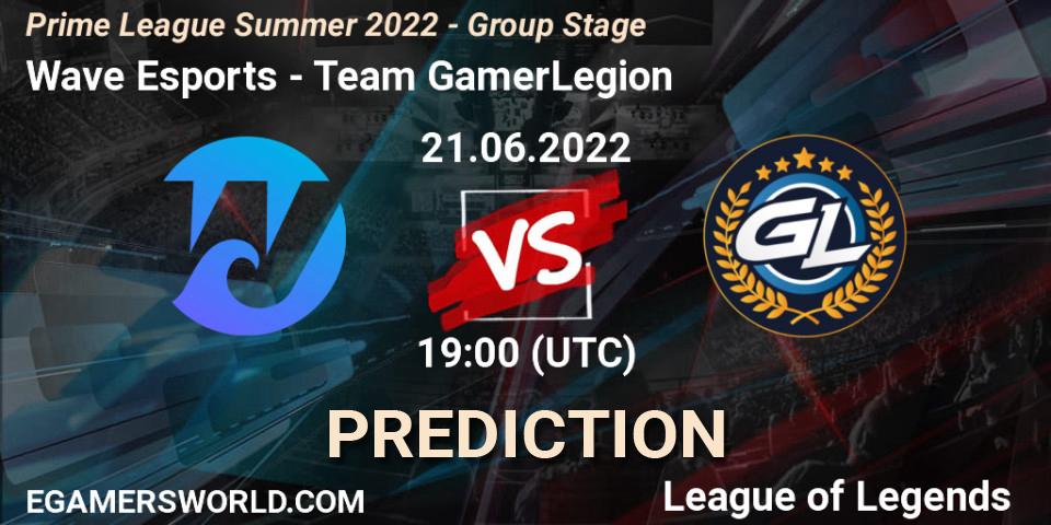 Prognoza Wave Esports - Team GamerLegion. 21.06.2022 at 19:00, LoL, Prime League Summer 2022 - Group Stage