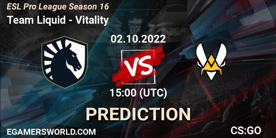 Prognoza Team Liquid - Vitality. 02.10.2022 at 15:05, Counter-Strike (CS2), ESL Pro League Season 16