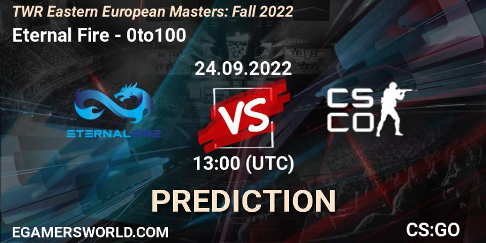 Prognoza Eternal Fire - 0to100. 24.09.2022 at 17:30, Counter-Strike (CS2), TWR Eastern European Masters: Fall 2022
