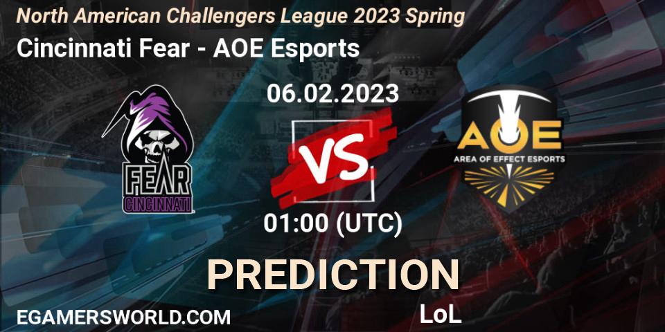 Prognoza Cincinnati Fear - AOE Esports. 06.02.23, LoL, NACL 2023 Spring - Group Stage