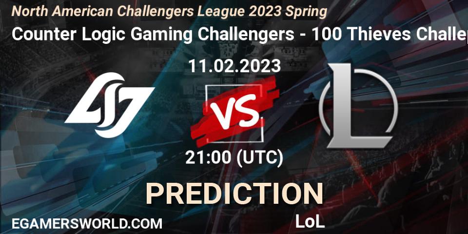 Prognoza Counter Logic Gaming Challengers - 100 Thieves Challengers. 11.02.2023 at 21:00, LoL, NACL 2023 Spring - Group Stage