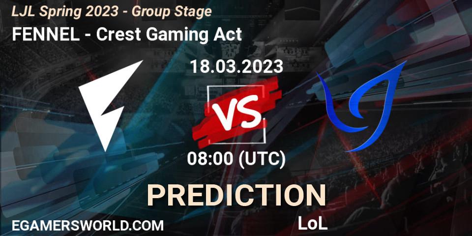 Prognoza FENNEL - Crest Gaming Act. 18.03.2023 at 08:00, LoL, LJL Spring 2023 - Group Stage