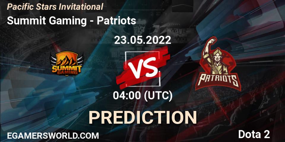 Prognoza Summit Gaming - Patriots. 23.05.2022 at 05:00, Dota 2, Pacific Stars Invitational
