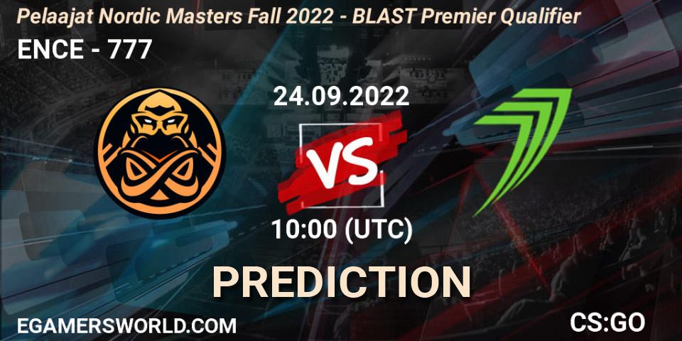 Prognoza ENCE - 777. 24.09.2022 at 10:00, Counter-Strike (CS2), Pelaajat.com Nordic Masters: Fall 2022