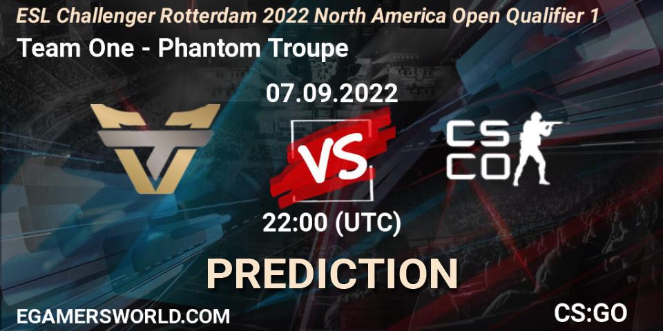 Prognoza Team One - Phantom Troupe. 07.09.2022 at 22:10, Counter-Strike (CS2), ESL Challenger Rotterdam 2022 North America Open Qualifier 1