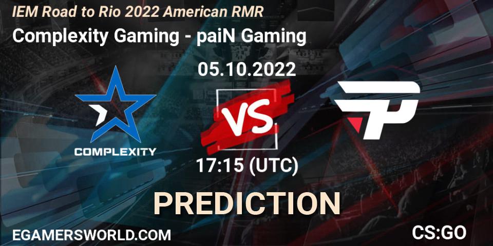 Prognoza Complexity Gaming - paiN Gaming. 05.10.2022 at 17:50, Counter-Strike (CS2), IEM Road to Rio 2022 American RMR