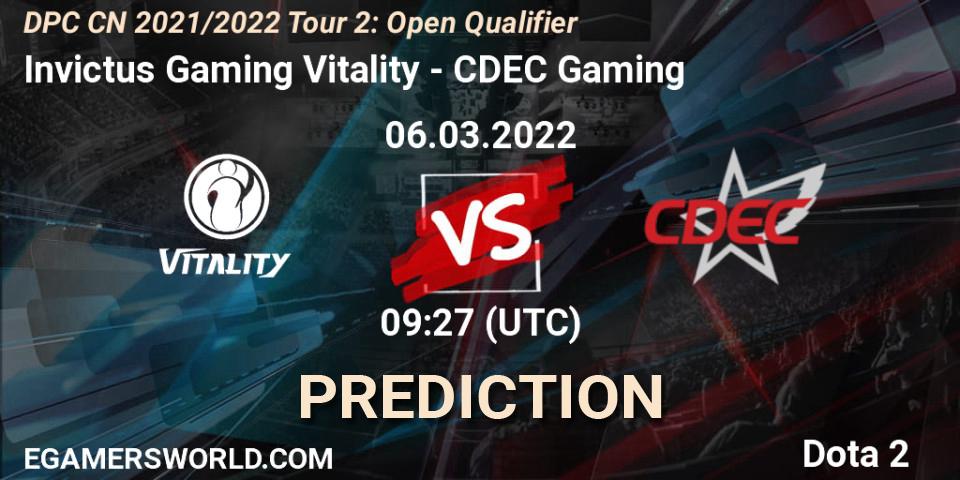 Prognoza Invictus Gaming Vitality - CDEC Gaming. 06.03.22, Dota 2, DPC CN 2021/2022 Tour 2: Open Qualifier