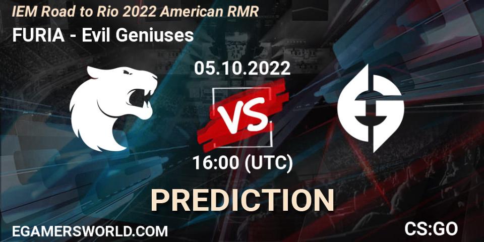 Prognoza FURIA - Evil Geniuses. 05.10.2022 at 16:00, Counter-Strike (CS2), IEM Road to Rio 2022 American RMR
