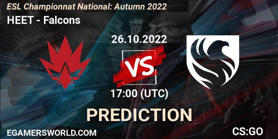 Prognoza HEET - Falcons. 26.10.2022 at 17:00, Counter-Strike (CS2), ESL Championnat National: Autumn 2022