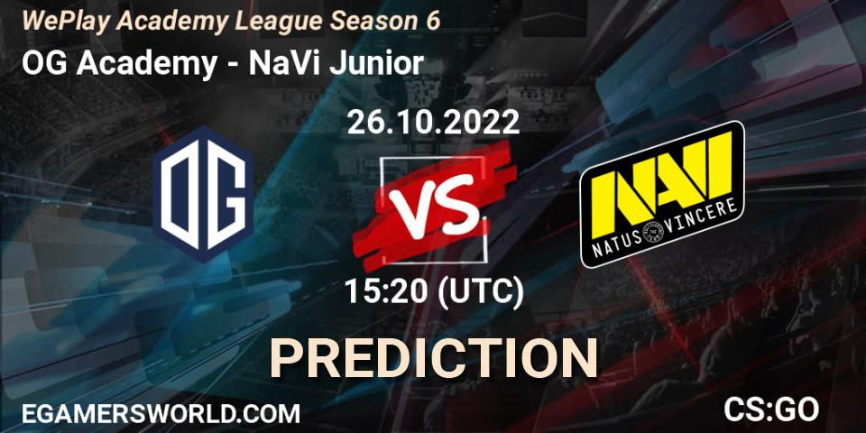 Prognoza OG Academy - NaVi Junior. 26.10.2022 at 15:35, Counter-Strike (CS2), WePlay Academy League Season 6
