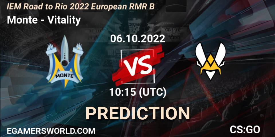Prognoza Monte - Vitality. 06.10.2022 at 10:55, Counter-Strike (CS2), IEM Road to Rio 2022 European RMR B