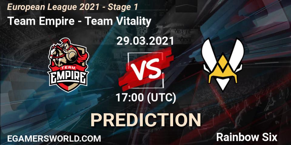 Prognoza Team Empire - Team Vitality. 29.03.2021 at 17:15, Rainbow Six, European League 2021 - Stage 1