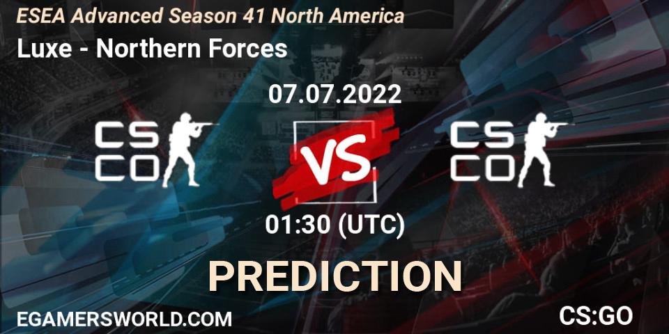 Prognoza Luxe - Northern Forces. 06.07.2022 at 01:00, Counter-Strike (CS2), ESEA Advanced Season 41 North America