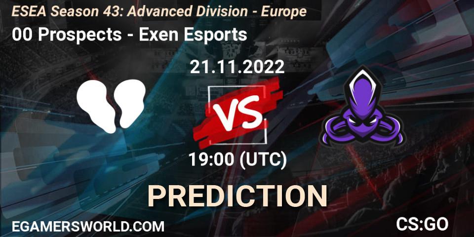 Prognoza 00 Prospects - Exen Esports. 21.11.2022 at 19:00, Counter-Strike (CS2), ESEA Season 43: Advanced Division - Europe