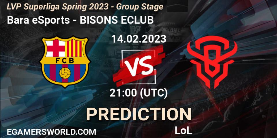 Prognoza Barça eSports - BISONS ECLUB. 14.02.2023 at 21:00, LoL, LVP Superliga Spring 2023 - Group Stage