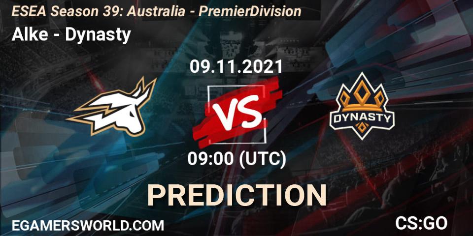 Prognoza Alke - Dynasty. 09.11.2021 at 09:00, Counter-Strike (CS2), ESEA Season 39: Australia - Premier Division