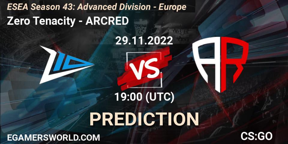 Prognoza Zero Tenacity - ARCRED. 29.11.22, CS2 (CS:GO), ESEA Season 43: Advanced Division - Europe