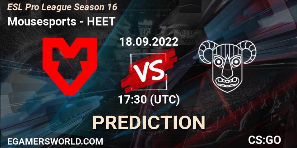 Prognoza Mousesports - HEET. 18.09.2022 at 17:30, Counter-Strike (CS2), ESL Pro League Season 16