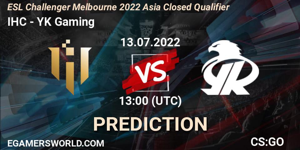 Prognoza IHC - YK Gaming. 13.07.2022 at 13:00, Counter-Strike (CS2), ESL Challenger Melbourne 2022 Asia Closed Qualifier