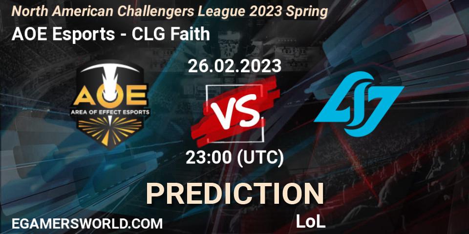 Prognoza AOE Esports - CLG Faith. 26.02.2023 at 23:00, LoL, NACL 2023 Spring - Group Stage