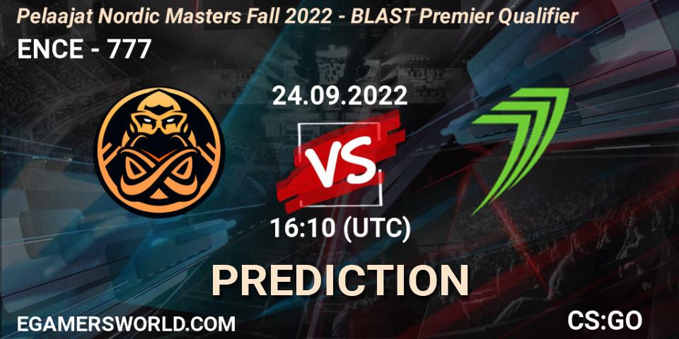 Prognoza ENCE - 777. 24.09.2022 at 16:10, Counter-Strike (CS2), Pelaajat.com Nordic Masters: Fall 2022