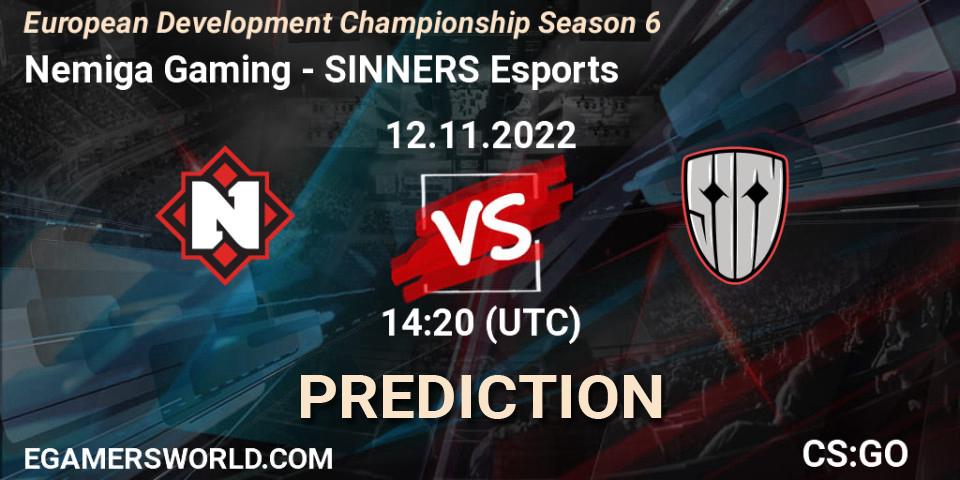 Prognoza Nemiga Gaming - SINNERS Esports. 12.11.2022 at 14:20, Counter-Strike (CS2), European Development Championship Season 6