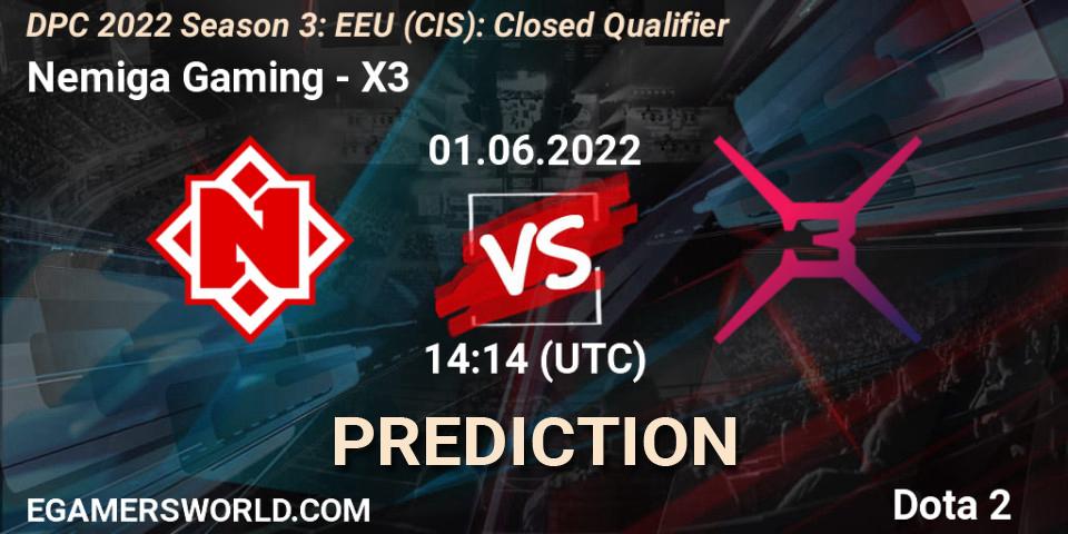 Prognoza Nemiga Gaming - X3. 01.06.2022 at 14:14, Dota 2, DPC 2022 Season 3: EEU (CIS): Closed Qualifier
