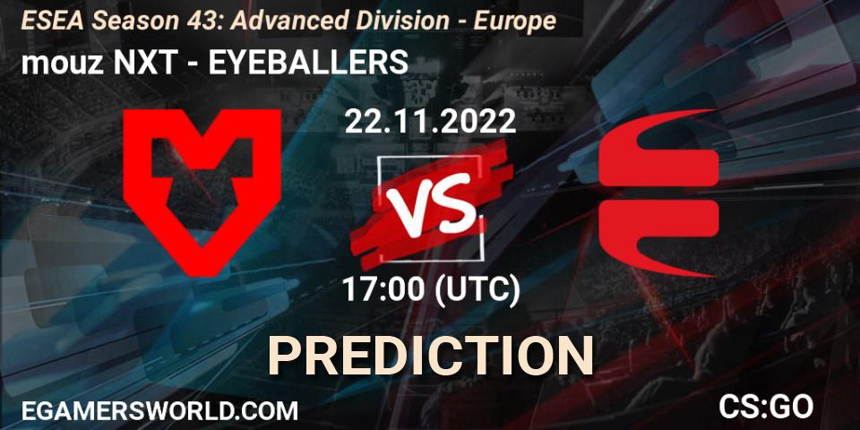 Prognoza mouz NXT - EYEBALLERS. 22.11.2022 at 17:00, Counter-Strike (CS2), ESEA Season 43: Advanced Division - Europe