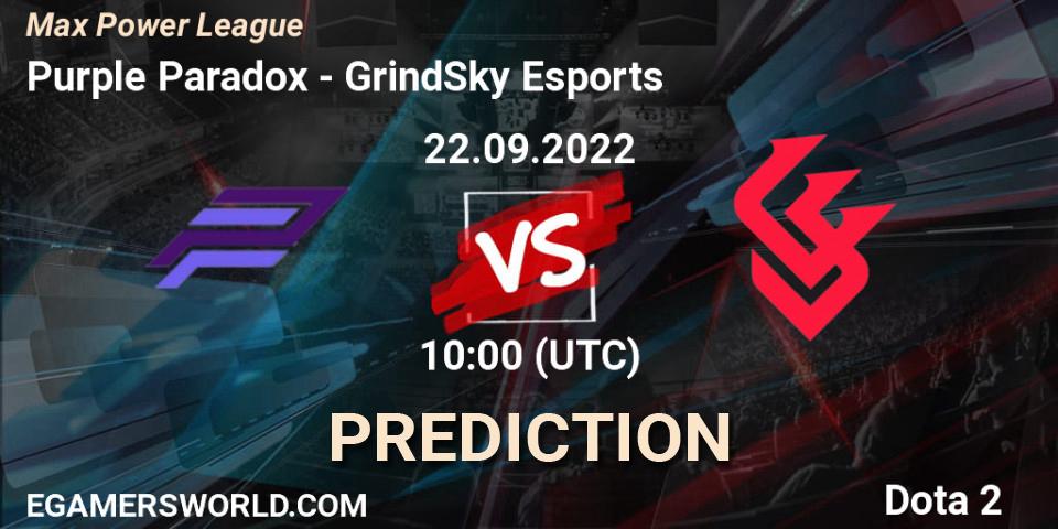 Prognoza Purple Paradox - GrindSky Esports. 22.09.2022 at 10:42, Dota 2, Max Power League