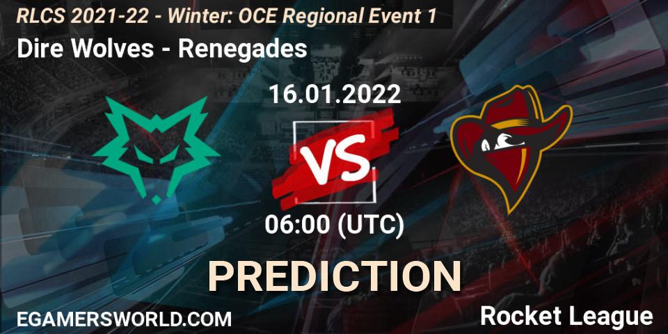 Prognoza Dire Wolves - Renegades. 16.01.2022 at 06:00, Rocket League, RLCS 2021-22 - Winter: OCE Regional Event 1