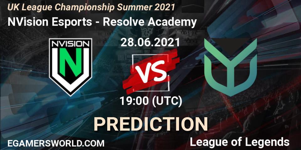 Prognoza NVision Esports - Resolve Academy. 28.06.2021 at 19:00, LoL, UK League Championship Summer 2021