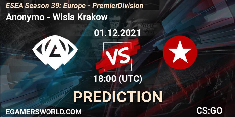 Prognoza Anonymo - Wisla Krakow. 07.12.2021 at 15:05, Counter-Strike (CS2), ESEA Season 39: Europe - Premier Division