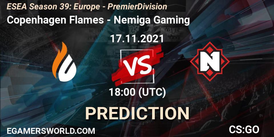 Prognoza Copenhagen Flames - Nemiga Gaming. 17.11.2021 at 18:00, Counter-Strike (CS2), ESEA Season 39: Europe - Premier Division